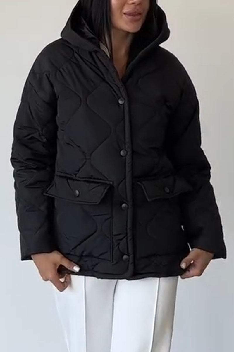 Casual Solid Color Hooded Pocket Jacket