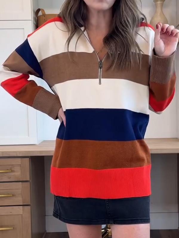 Women's Long Sleeve Striped Pullover Sweatshirt