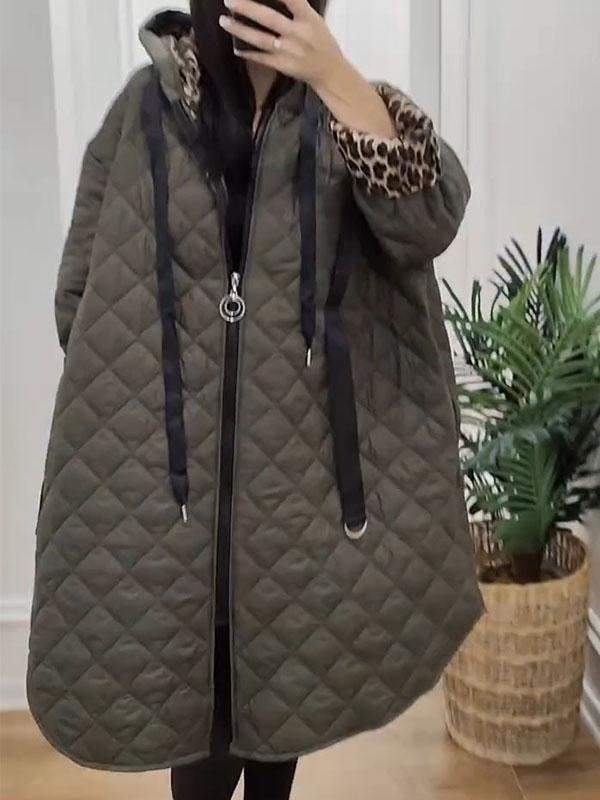 Women's Leopard Print Long Sleeve Hooded Overcoat