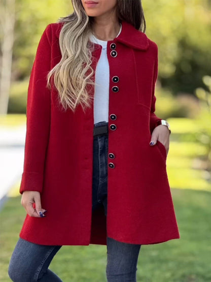 Women's Solid Color Lapel Woolen Jacket