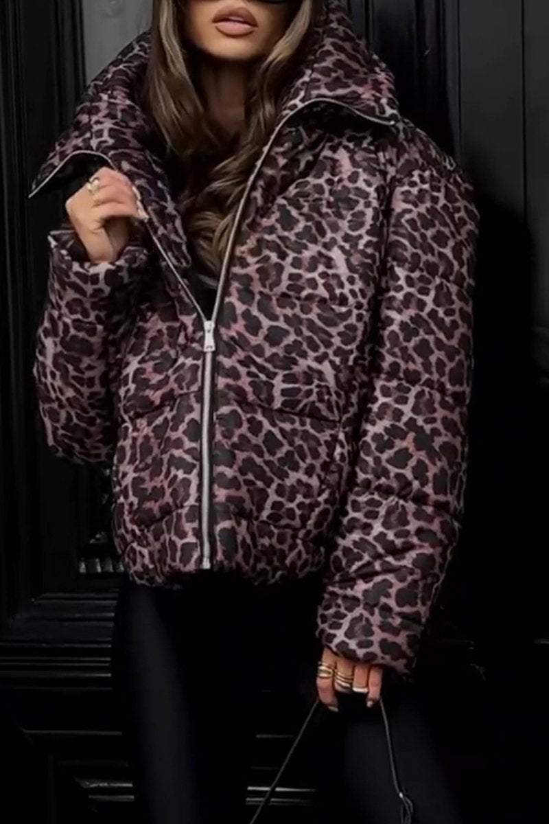 Women's Casual Hooded Leopard Printed Thick Coat