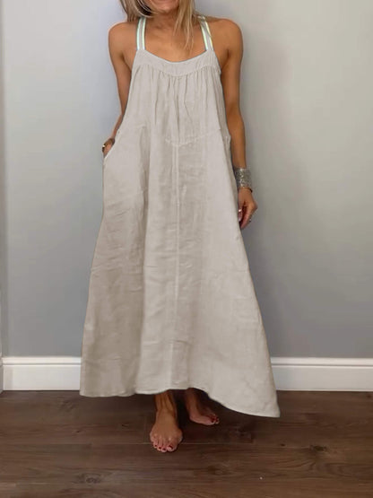 Solid Cotton and Linen Slip Dress