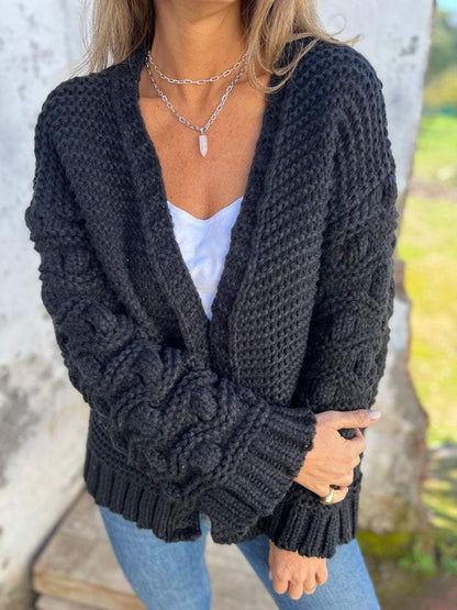 Women's Autumn V-neck Long-sleeved Casual Knitted Cardigan