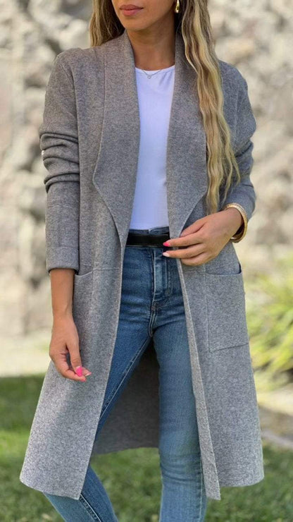 Women's Solid Color Lapel Mid-length Jacket