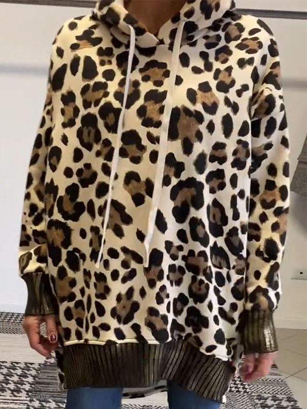 Women's Leopard Print Long Sleeve Hooded Sweatshirt