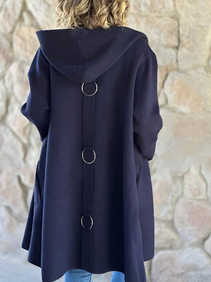 Women's Solid Color Woolen Fabric Hooded Cape Jacket