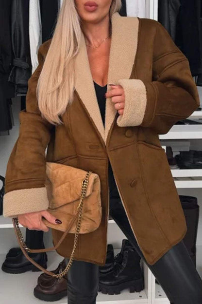 Women's Lapel Patchwork Plush Coat