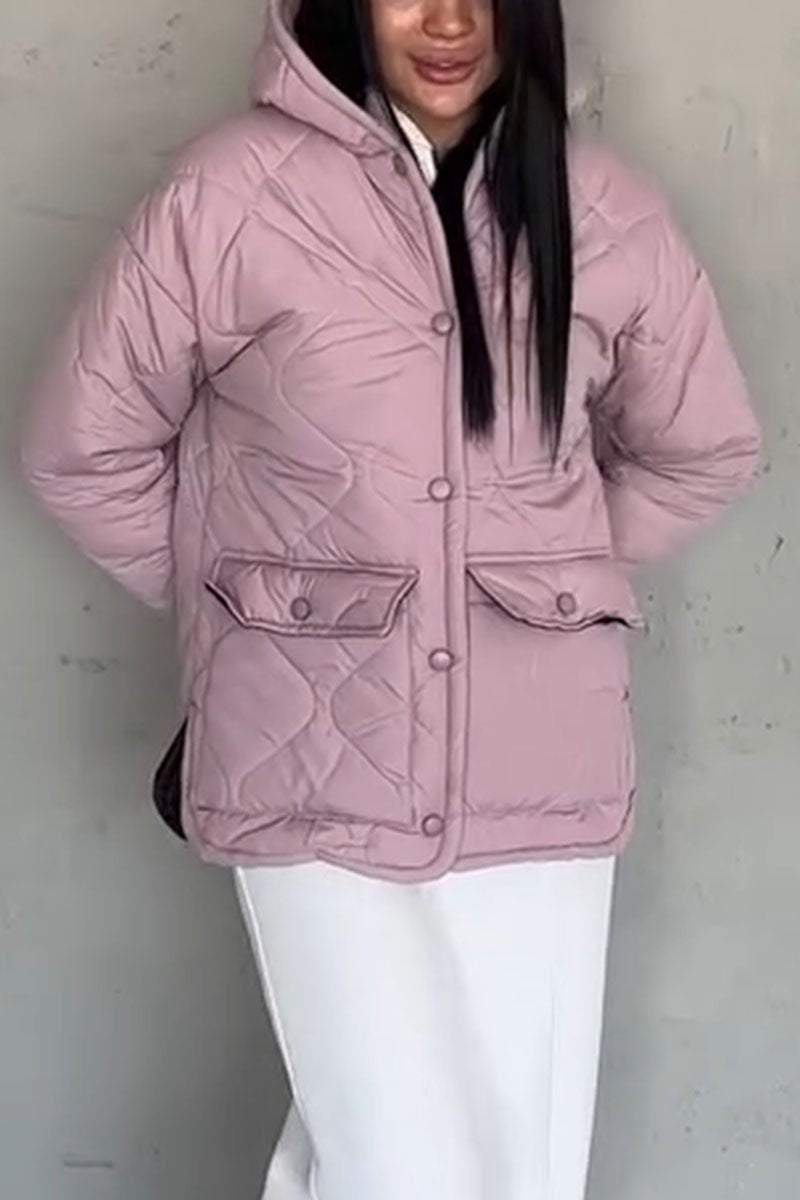 Casual Solid Color Hooded Pocket Jacket