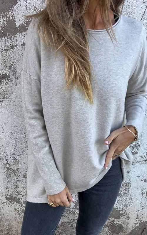 Women's Round Neck Solid Color Long Sleeved Top