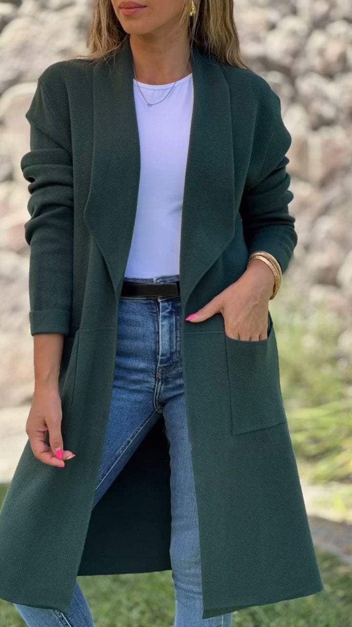 Women's Solid Color Lapel Mid-length Jacket