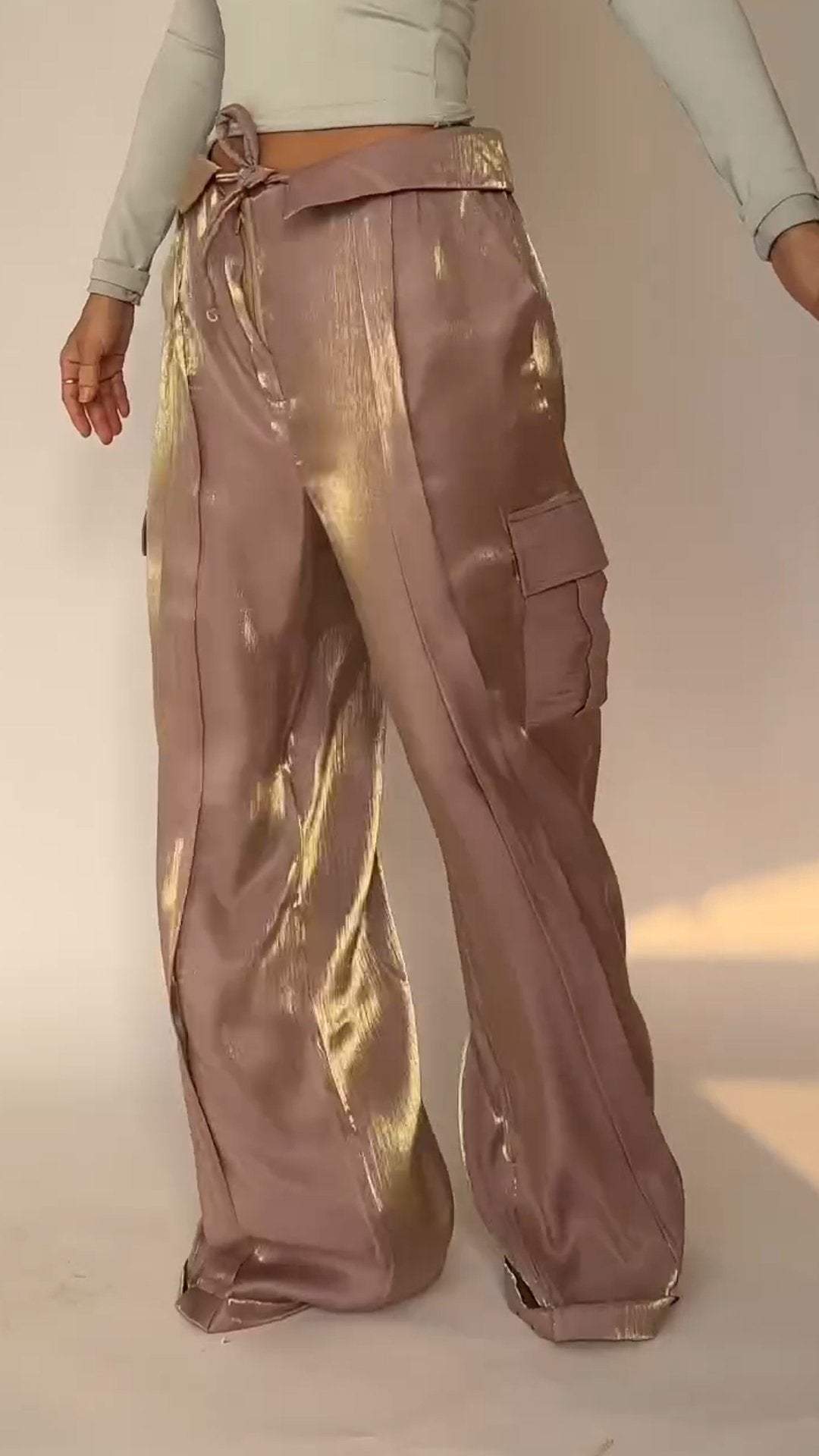 Double-pocket Satin Floor-length Trousers