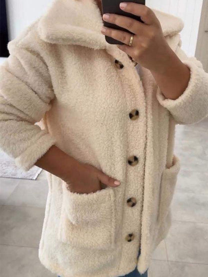 Women's Lapel Plush Long Sleeve Coat