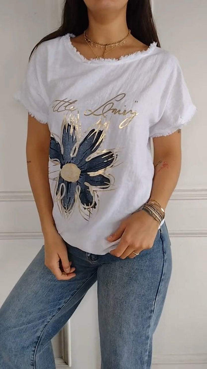 Women's Round Neck Short-sleeved Brushed Casual Printed T-shirt