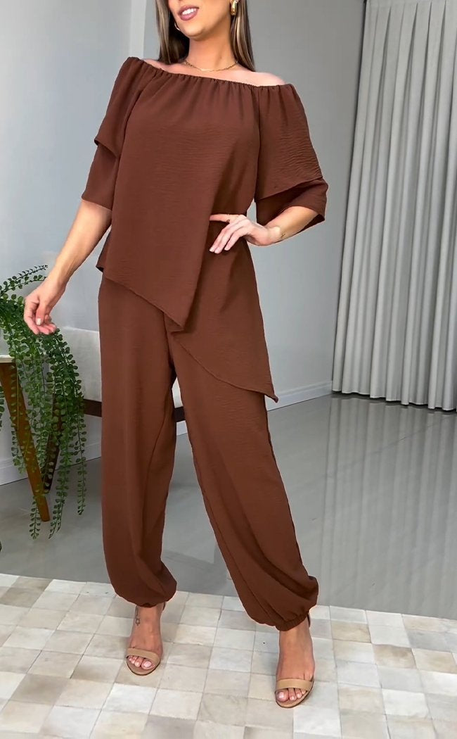 One-shoulder Top and Leggings Trousers Two-piece Suit