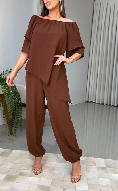 One-shoulder Top and Leggings Trousers Two-piece Suit