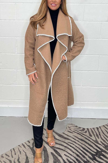 Women's casual contrast color side length coat