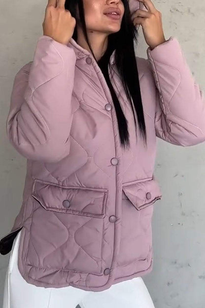 Casual Solid Color Hooded Pocket Jacket