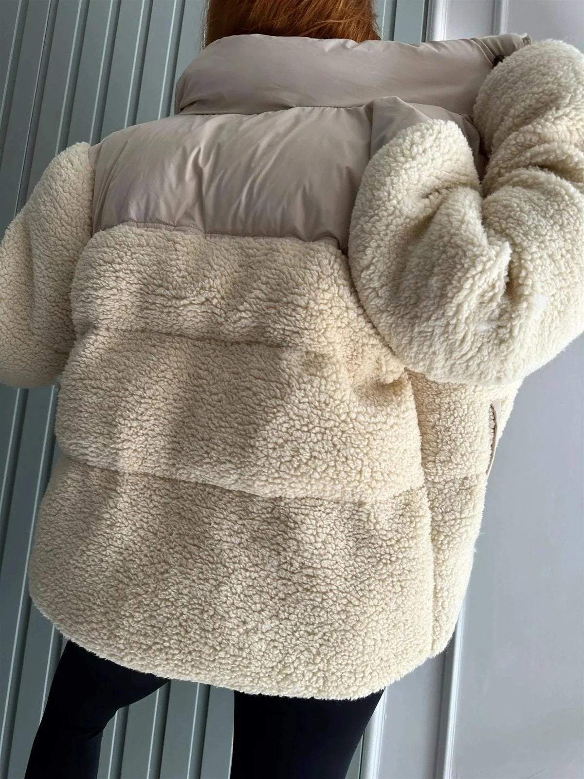 Women's Lapel Long Sleeve Fur Patchwork Cotton Coat