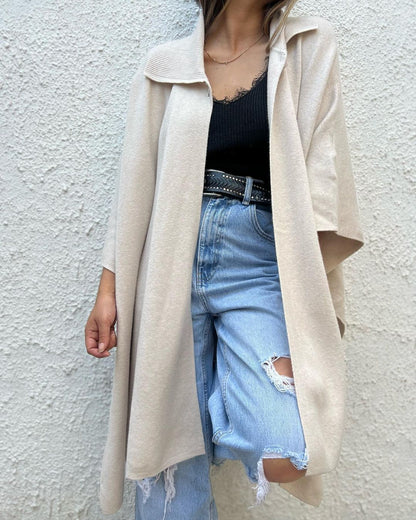 Women's Lapel Solid Color Long Sleeve Cape Jacket