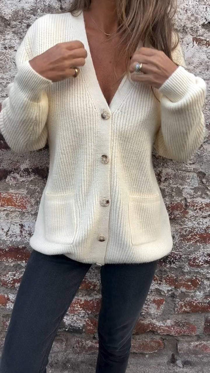 Women's Autumn V-neck Long-sleeved Knitted Sweater Coat