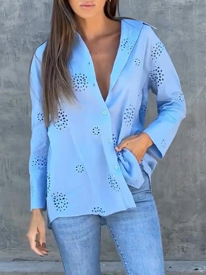 Casual Lapel Cutout Shirt