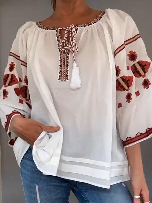 V-neck Strappy Embroidered Top