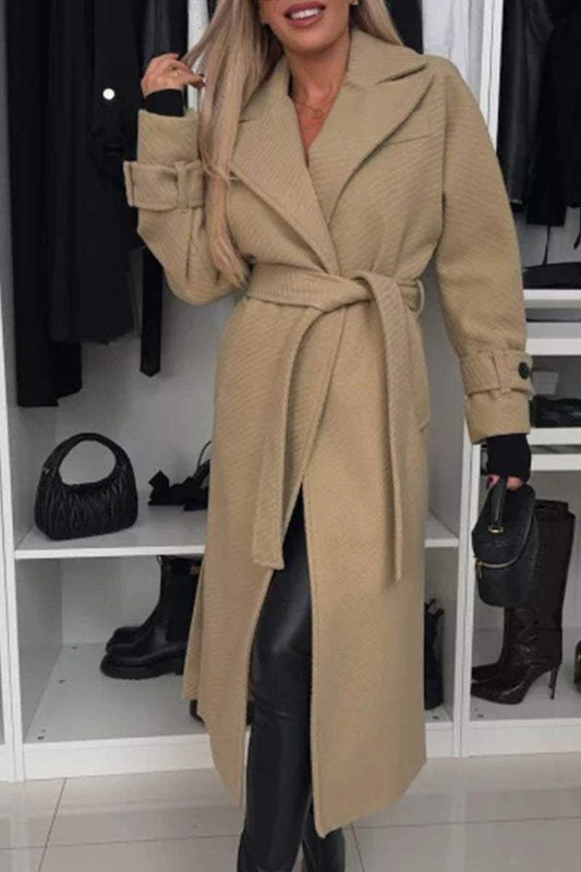 Women's Solid Color Lapel Long Coat