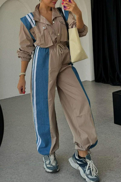 Women's Casual Contrast Color Pocket Pants Suit