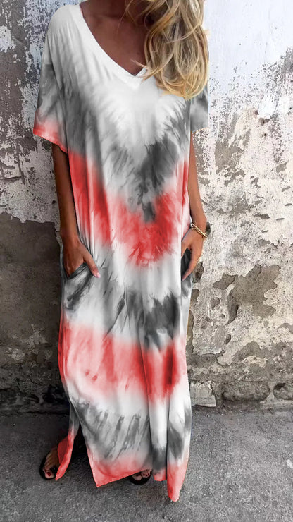 Tie-dye V-neck Long Comfortable Dress