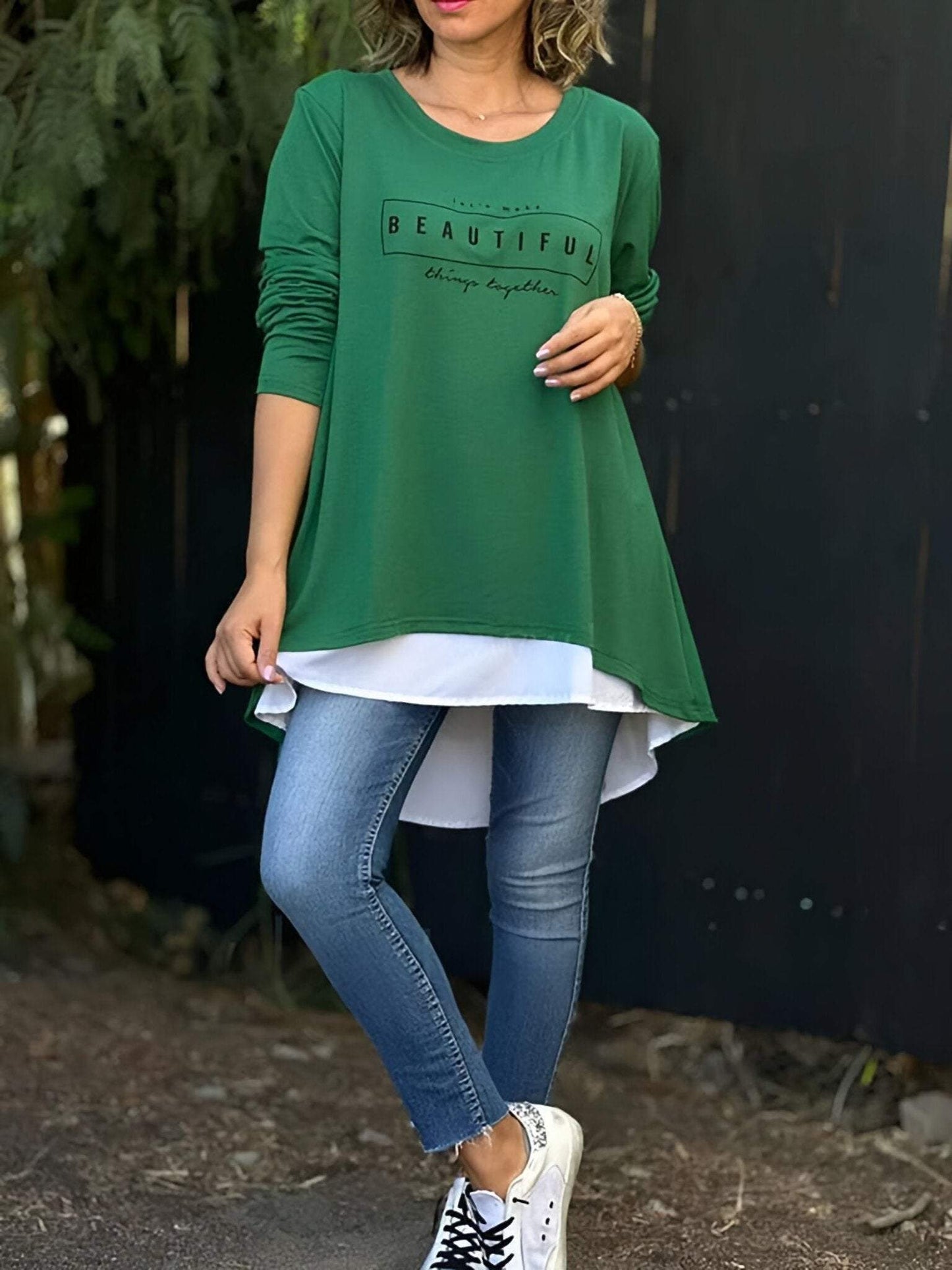 Letter Print Fake Two Piece Long Sleeve T-shirt