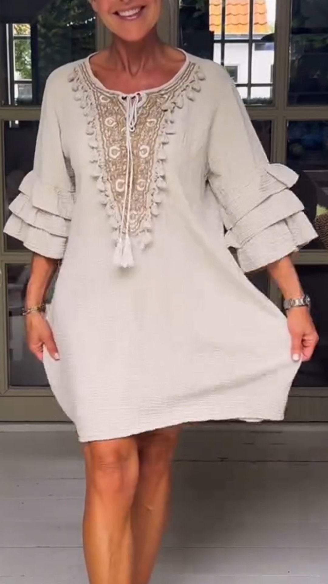 Women's Round Neck Mid-length Sleeve Casual Dress