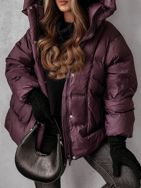 Women's Solid Color Hooded Coat