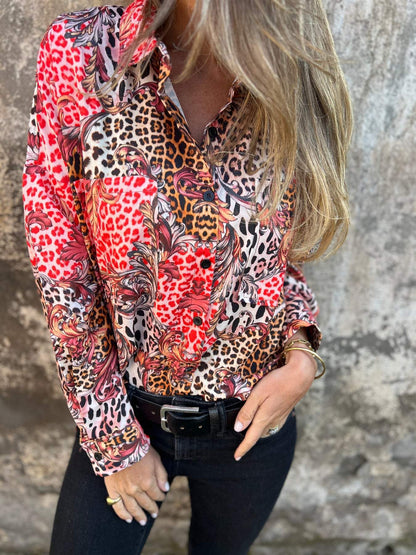 Women's Lapel Long Sleeve Leopard Print Casual Shirt