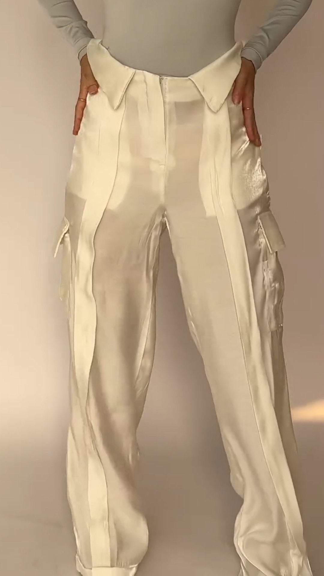 Double-pocket Satin Floor-length Trousers