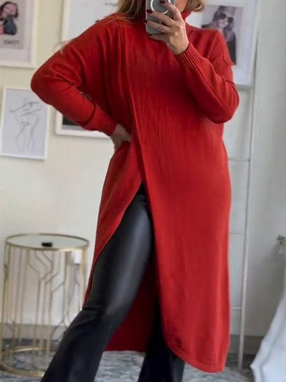 Women's Turtleneck Long Sleeve Slit Sweater