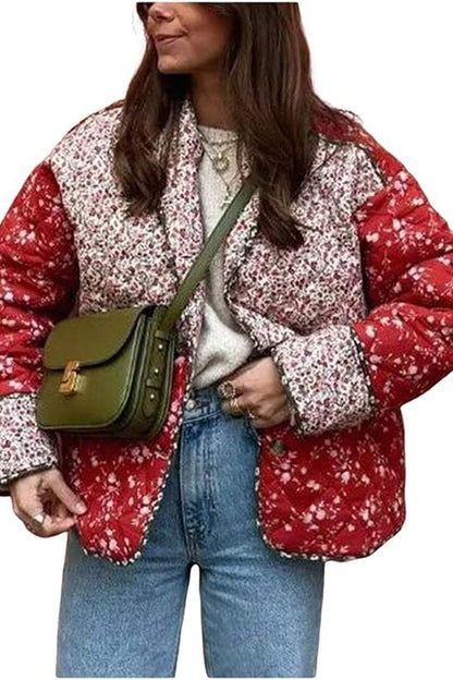 Women's Casual Contrast Color Printed Cotton Coat