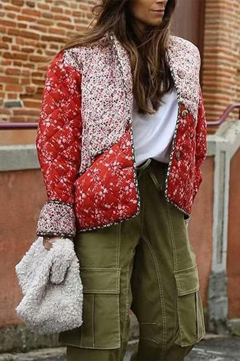 Women's Casual Contrast Color Printed Cotton Coat