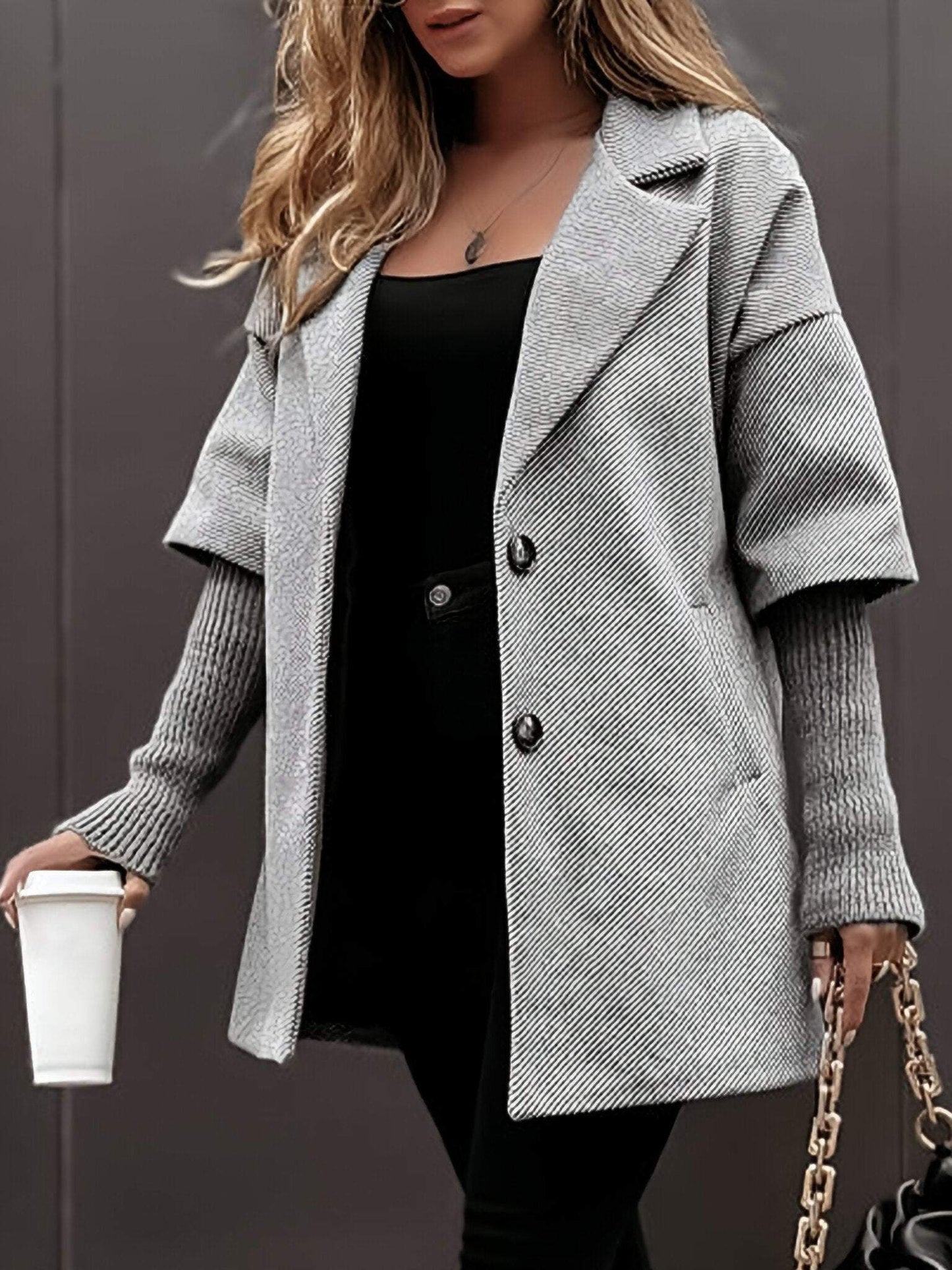 Women's Lapel Long-sleeved Patchwork Casual Jacket