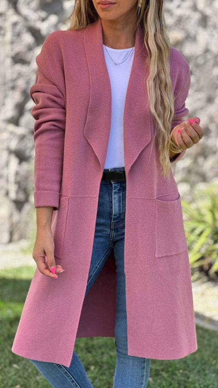 Women's Solid Color Lapel Mid-length Jacket