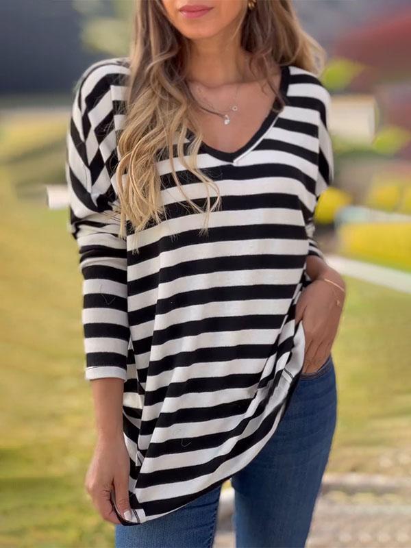 Women's Striped Patchwork Irregular Long Sleeves