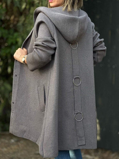 Women's Solid Color Woolen Fabric Hooded Cape Jacket