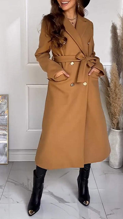 Women's Lapel Waist Long Coat