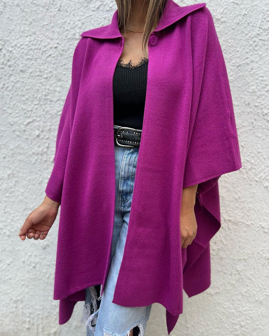 Women's Lapel Solid Color Long Sleeve Cape Jacket