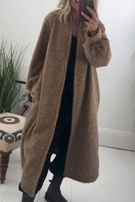 Women's Long Sleeve Plush Long Cardigan