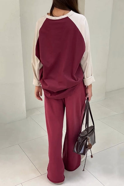 Women's Casual Contrast Color Two-Piece Pant Suit