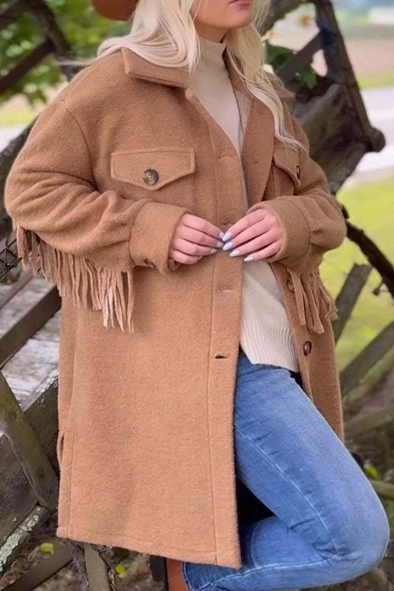 Women's Western Style Lapel Long Sleeve Tassel Casual Jacket