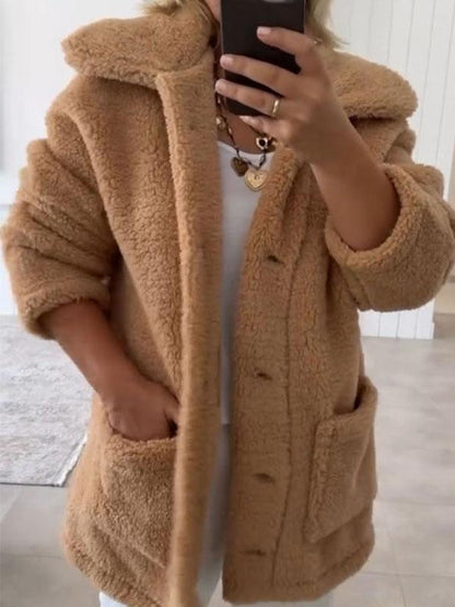 Women's Lapel Plush Long Sleeve Coat