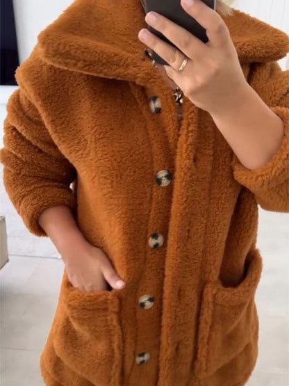 Women's Lapel Plush Long Sleeve Coat