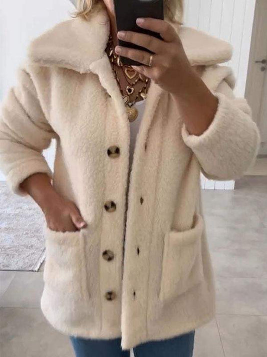 Women's Lapel Plush Long Sleeve Coat