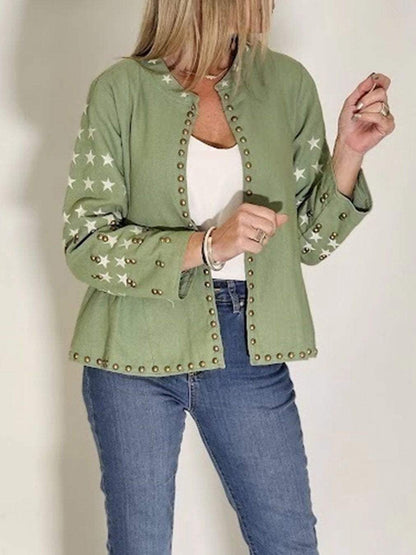 Women's Vintage Studded Star Eagle Print Jacket